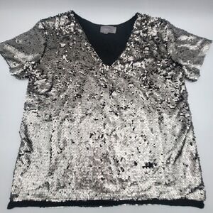 Vanessa Virginia Anthropologie Top Women's Small Silver Sequin Blouse Shirt